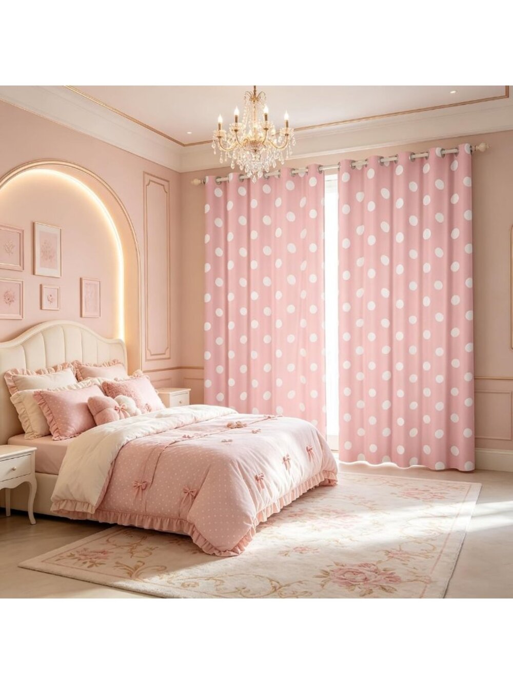 Cute Polka Dot Blackout Curtains for Kids Room, Grommet Top Window Drapes, 2